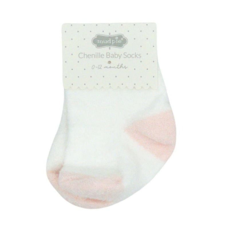 chenille socks | ivory + pink