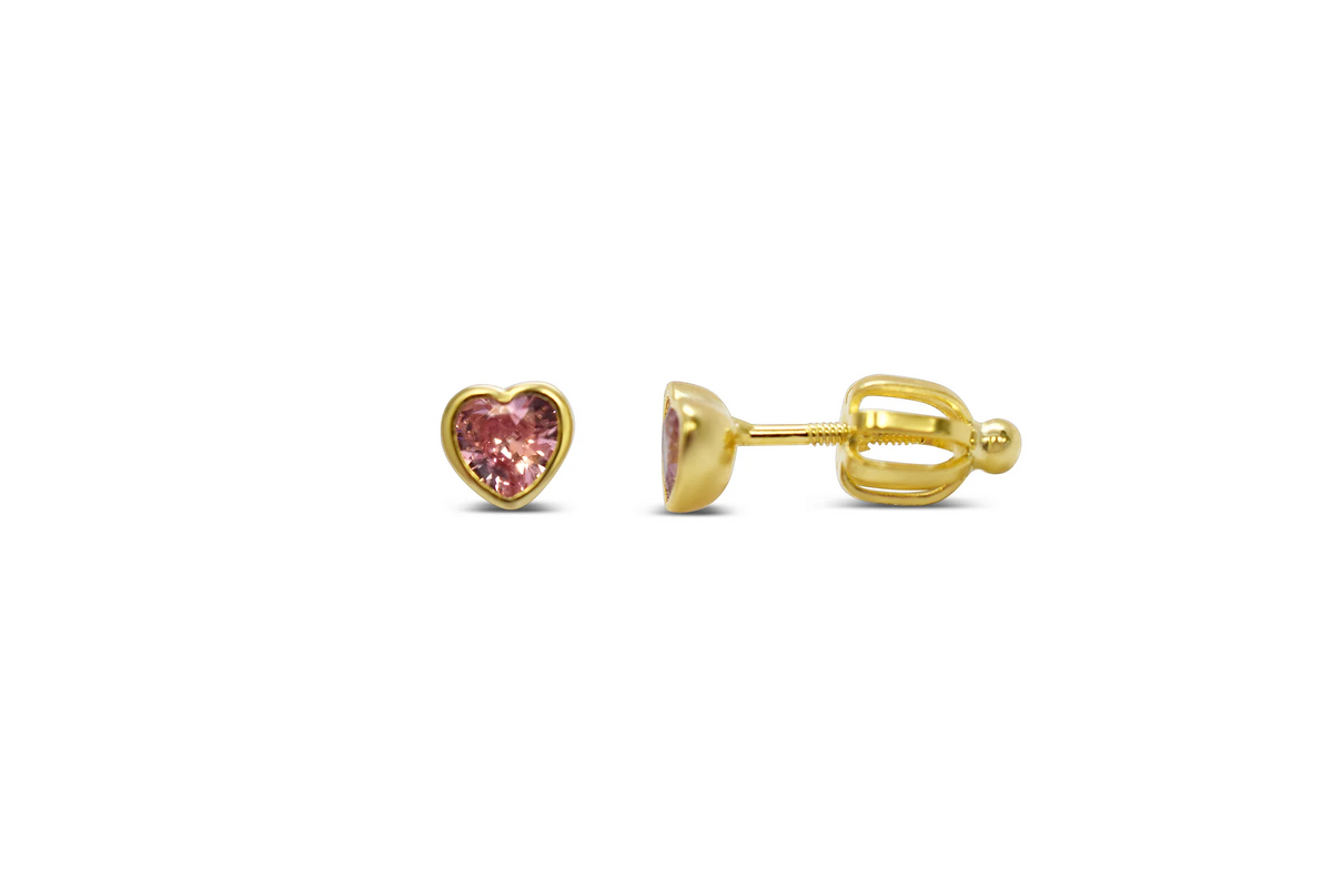 bezel heart cz stud