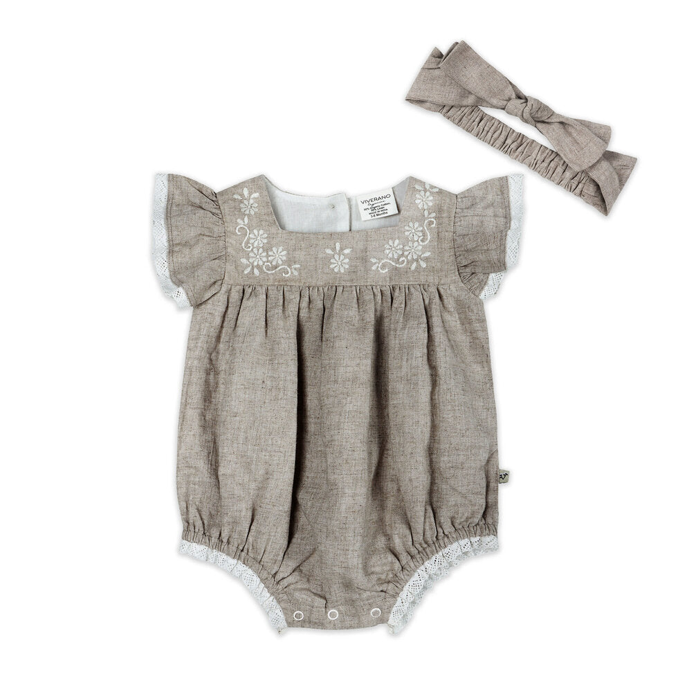 lena floral embroidered baby romper + headband