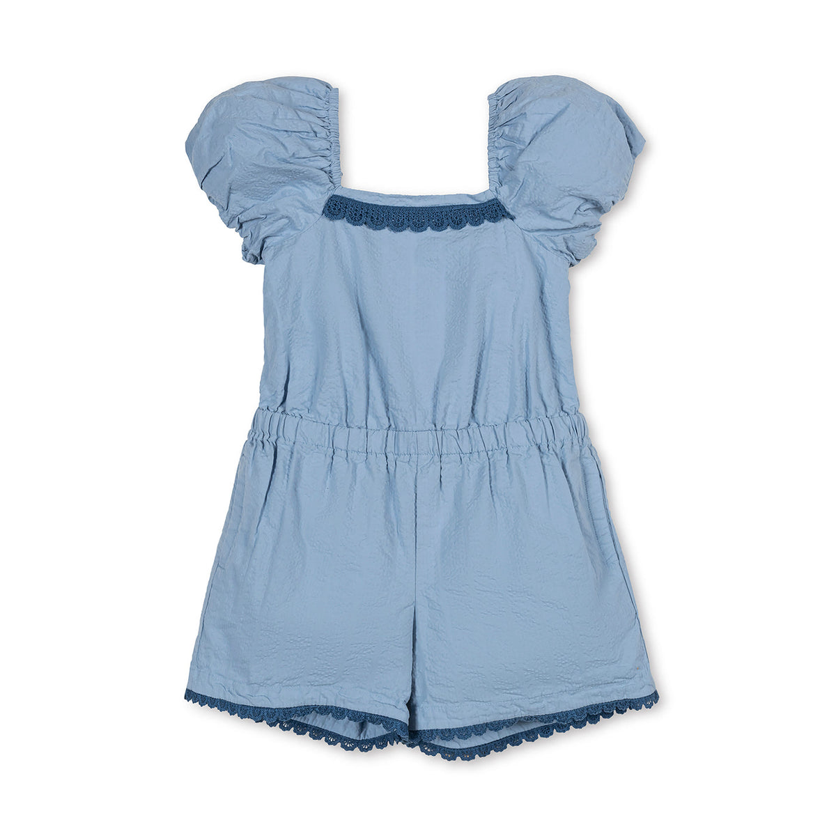 puff sleeve seersucker romper