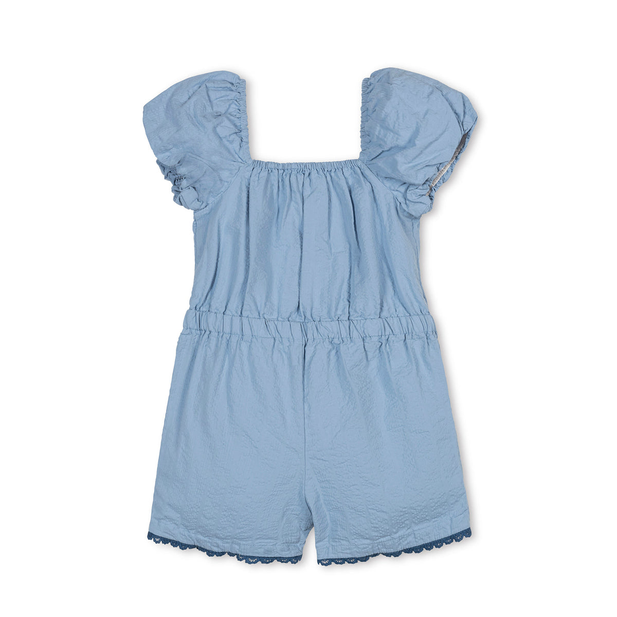 puff sleeve seersucker romper