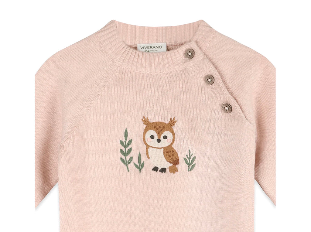 owl embroidered knit jumpsuit