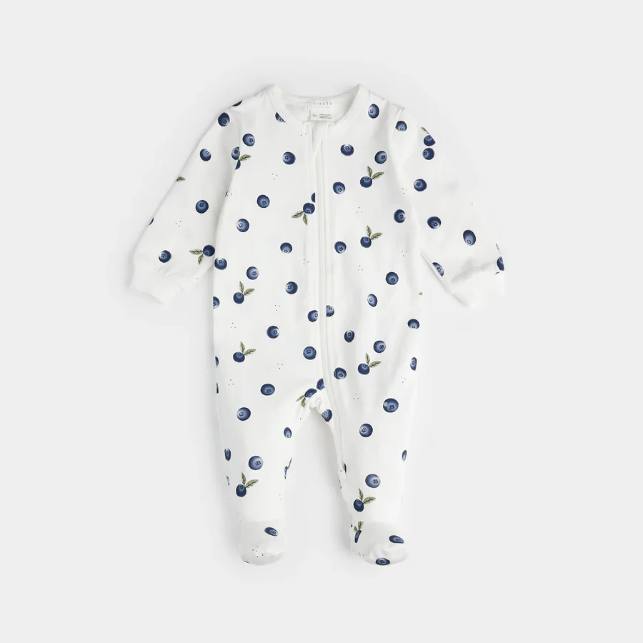 blueberry print footed sleeper