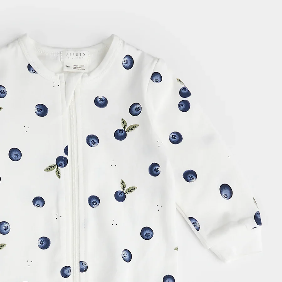 blueberry print footed sleeper