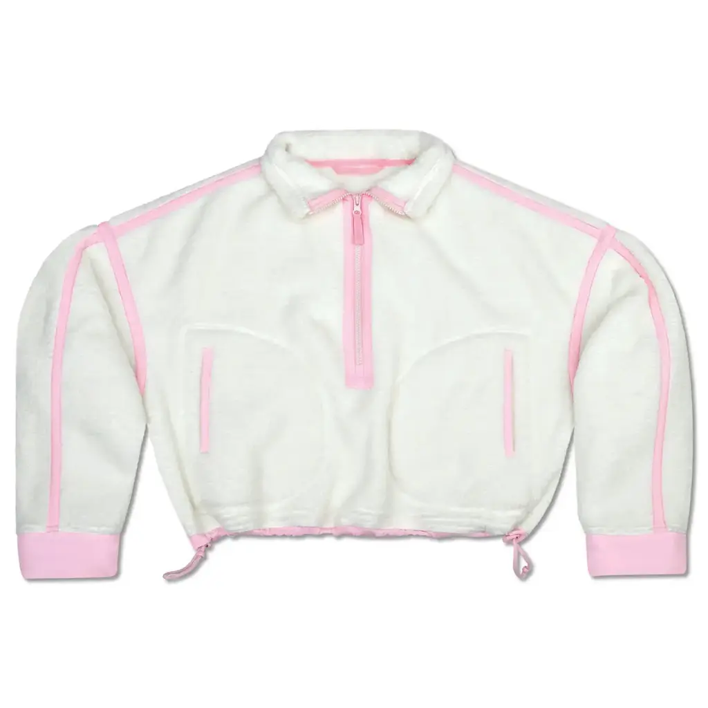 1/2 zip sherpa pullover | cream + pink
