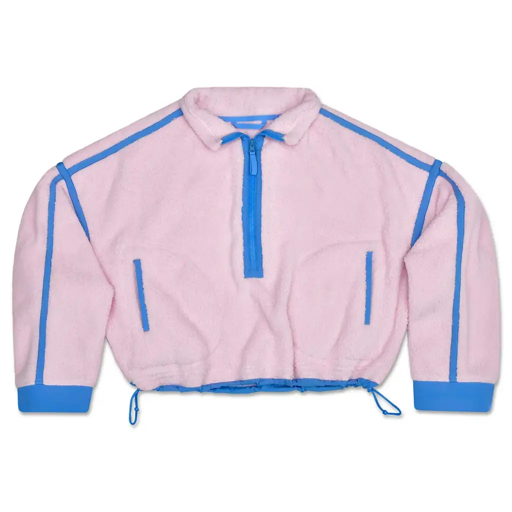 1/2 zip sherpa pullover | pink + periwinkle