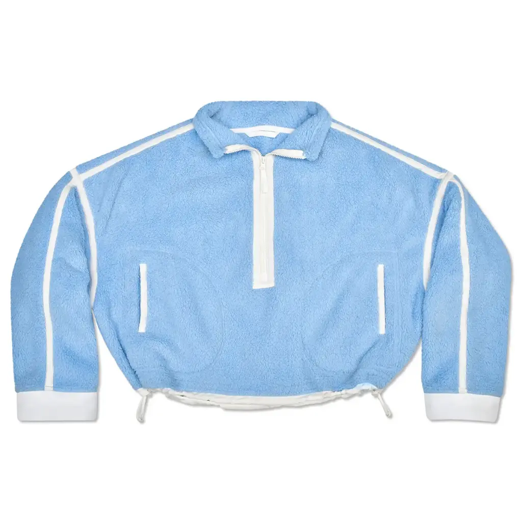 1/2 zip sherpa pullover | blue + white