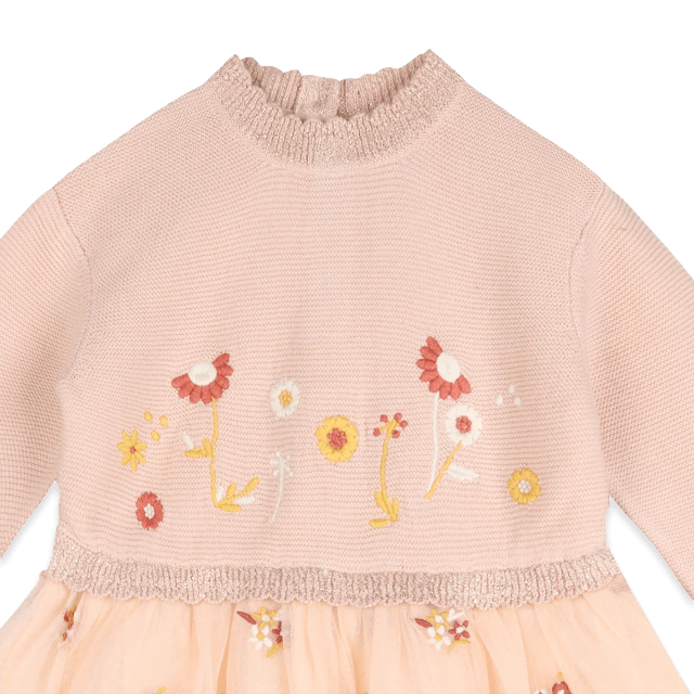 floral embroidery knit baby tutu dress