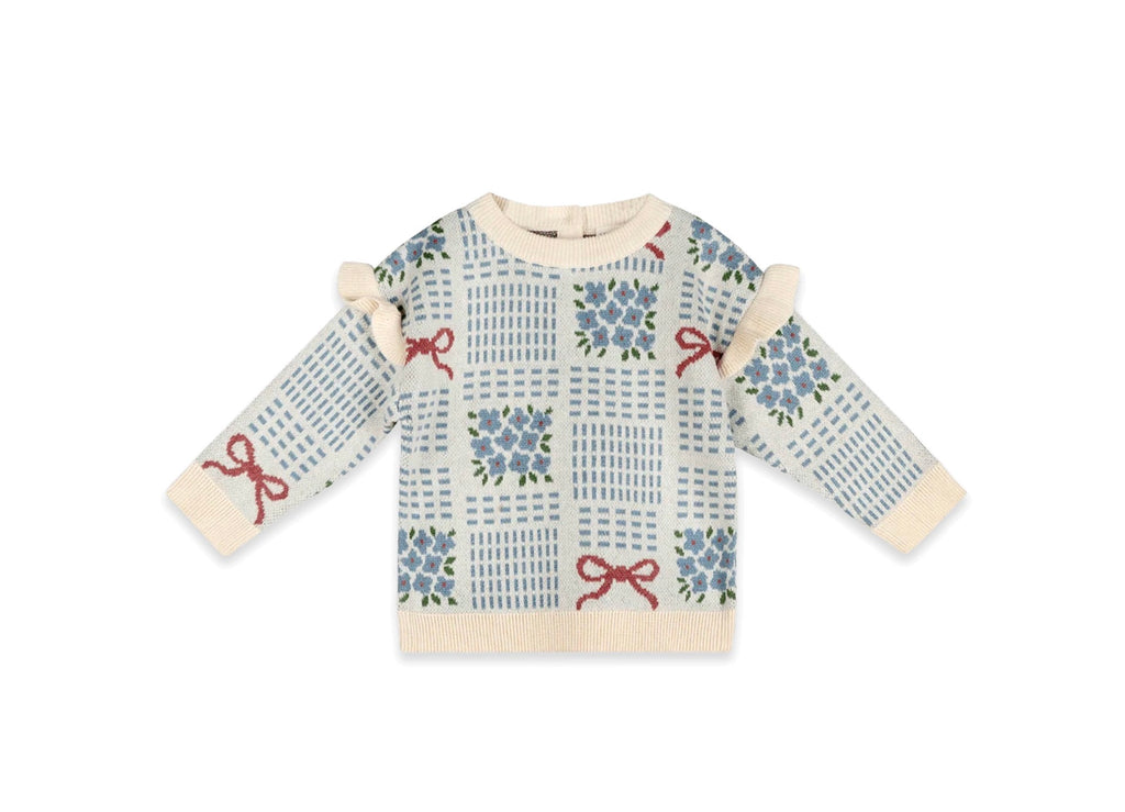 floral bow jacquard knit pullover