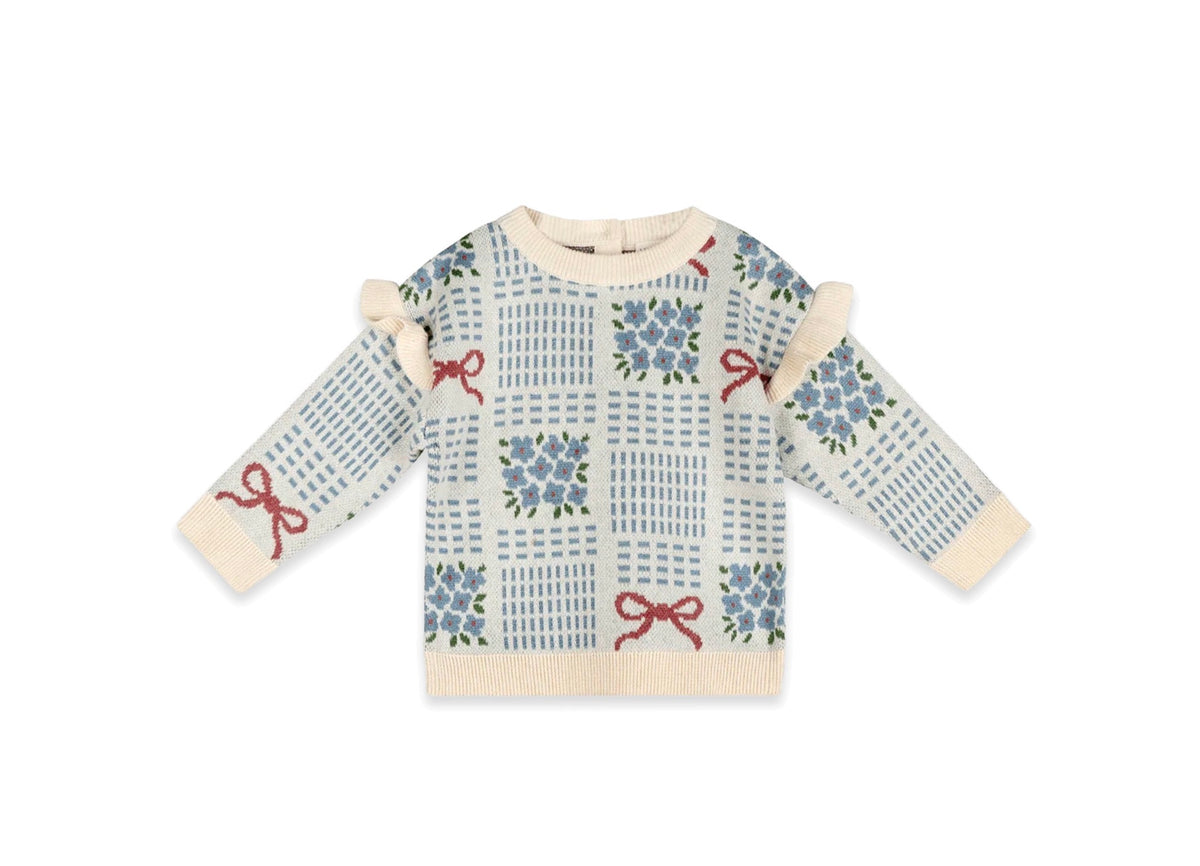 floral bow jacquard knit pullover
