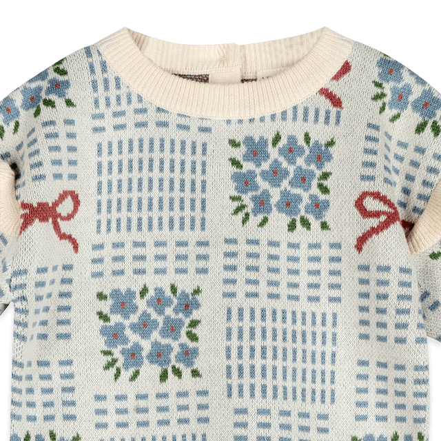 floral bow jacquard knit pullover