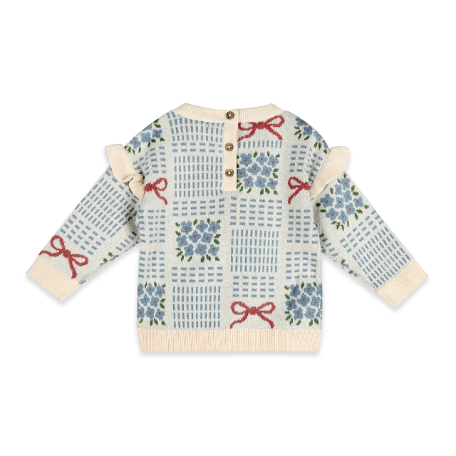 floral bow jacquard knit pullover