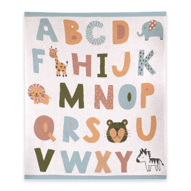alphabet jaquard knit blanket