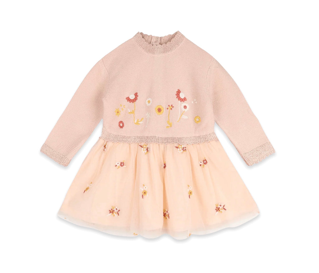 floral embroidery knit baby tutu dress